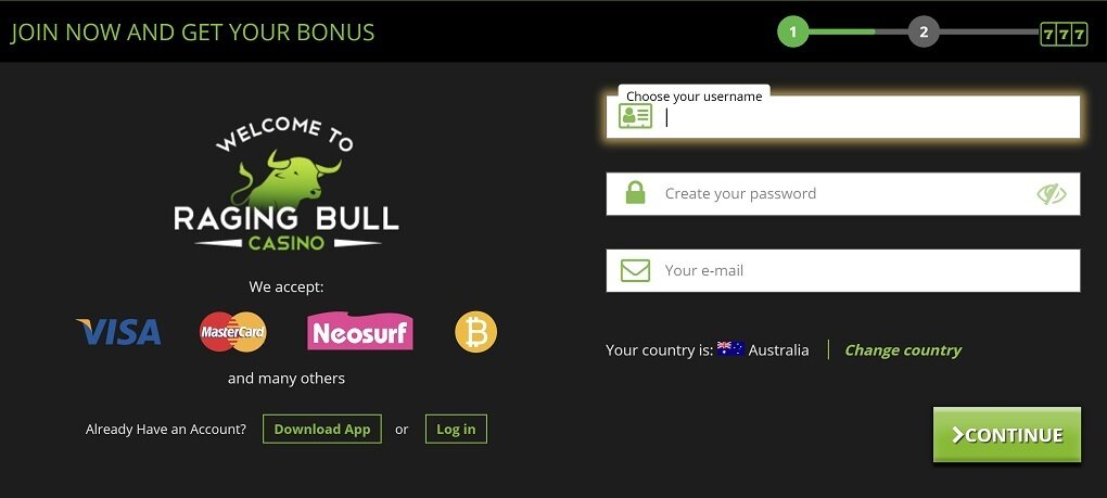 Raging Bull online casino registration 