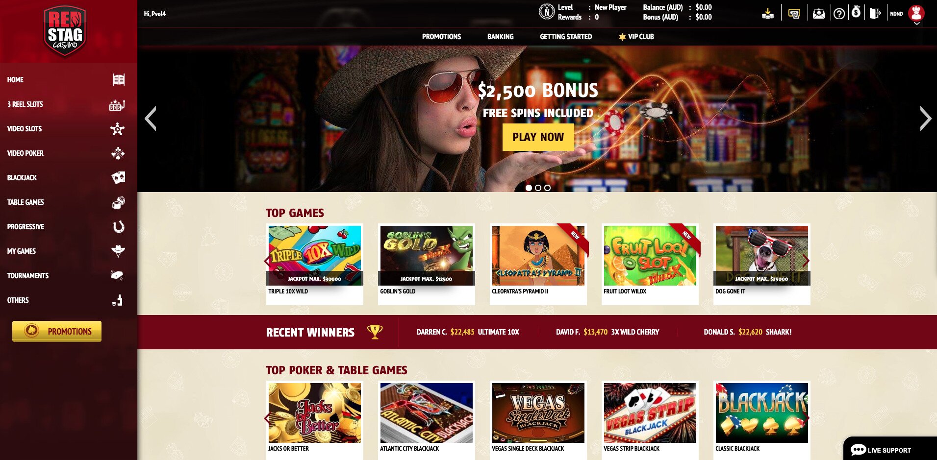 Red Stag Casino Homepage